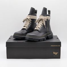 #ad Find ideas and inspiration for 31755001 Rick Owens Dr. Martens 1460 DMXL Jumbo Lace Boot Black (Men's), Fashion Mens Shoes Black Lace Boots, Custom Boots, Courier Service, Carton Box, Shoes Trainers, Lace Boots, Rick Owens, South Korea, Black Men