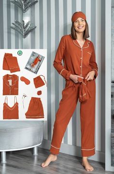 This high-quality, 100% organic cotton pajama set provides a comfortable and stylish sleep experience.  The seven-piece set includes everything you need for a comfortable night's sleep or lounging at home.  With its white bordered design, it adds elegance to your sleepwear collection.  Plus, the organic cotton fabric keeps you comfortable and ensures a restful night's sleep.  This pajama set has many features that will appeal to women. It is perfect for both everyday wear and special occasions. Women Lounge Wear, Pajama Set Cotton, Cotton Pajama Set, Womens Pajama, Pyjama Sets, Cotton Sleepwear, Soft Pajamas, Cotton Pajama Sets, Cotton Gifts