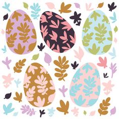 an image of easter eggs with leaves on them