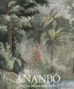 an image of a painting with trees and plants