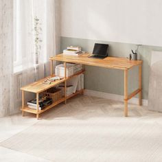 a computer desk with a laptop on top of it