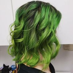 Poison Ivy Lime Green Ombre by Erik Lindström at Voltage Salon in Fort Collins, CO. www.eriklindstromhair.com . ✂️️️Hairstylist / Colorist / Dreadlock Artist ⚧⚨♁Specializes in Transgender & Queer Hair LGBTQ+ Friendly .  instagram.com/erik_voltagesalon .  facebook.com/erikvoltagesalon .  erik-voltagesalon.tumblr.com twitter.com/erik_voltage . #fortcollins #fortcollinshair #denverhair #hair #hairstylist #hairporn #hairgoals #hairideas #hairfashion #modernsalon #rawartist #kevinmurphy Short Green Hair, Queer Hair, Hair Portfolio, Black Highlights, Hair Shades, Yellow Hair, Green Ombre, One Hair, Hair Inspiration Color