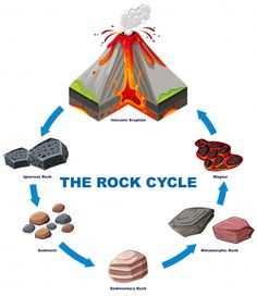 the rock cycle is shown with rocks and other things in it, including an object that looks