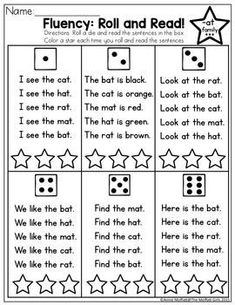 a printable worksheet for reading flueny roll and read with stars