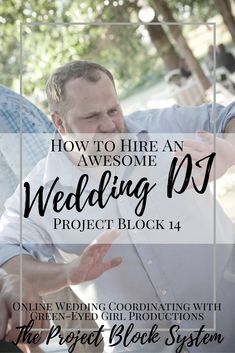 a man standing next to another man with the words how to hire an awesome wedding project block