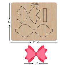 a wooden cutting board with an image of a bow on it and the measurements for each piece