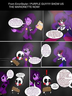 a comic strip with an image of a purple guy