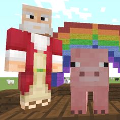 an image of santa claus and pig in minecraft