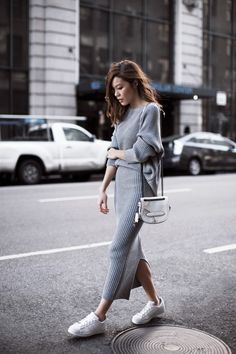 Comfy Chic Outfits, Knitted Dress Outfit, Chique Outfit, Chique Outfits, Grey Outfit