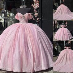 Pink Quinceanera Dresses Glitter Sweet 15 16 Birthday Pageant Beaded Ball Gowns. "This pin contains affiliate links, which means I may earn a commission at no cost to you extra for you".  #affiliate #advertising" Pink Long Sleeve Quince Dress, Sleeveless Quinceanera Dresses, Pink Quinceanera Dresses With Sleeves, Pink Ball Gowns Princesses, 15 Dresses Quinceanera Pink, Blush Pink Quince Dress, Glitter Quince Dress, Quince Dress Pink, 16 Birthday Dress