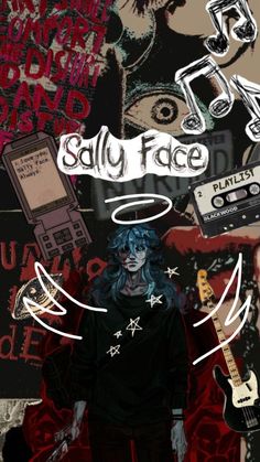 a collage of various images with the words salty face on it and an image of a woman holding a guitar