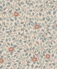 a floral wallpaper with blue and red leaves