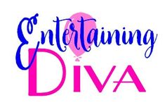 the words entertaining diya written in pink and blue ink on a white background with a hot air balloon