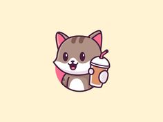 a cartoon cat holding a cup of coffee