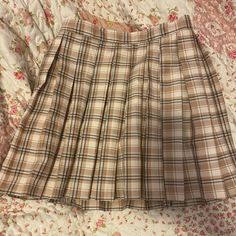 Super Cute, Washed Never Worn Cream Mini Skirt, Cream Skirt, Tan Plaid, Pleated Mini Skirt, Plaid Skirts, Cali, Mini Skirt, Womens Bottoms, Womens Skirt