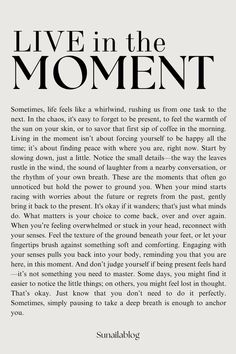 an article with the words live in the moment