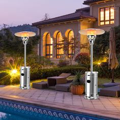 Creates a warm and comfy place for outdoor activities with this 48000 BTU patio heater! With 48000 BTU output, heat-focusing reflective cover and flame emitter, this outdoor heater produces steady and comfortable warmth and heats up to 25 feet. Likewise, the simple ignition system and convenient drink shelf table make this patio heater easy to operate and humanized to fetch beverages. Apart from these, safety is very important. Hence, the tip-over protection and flameout protection ensures you and others’ safety. What’s more, this standing heater features premium stainless steel, base reservoir and ground fixers so that it can stay outdoors firmly. When out of use, there are 2 smooth wheels for you to push this outdoor heater easily. Color: Silver Material: Stainless Steel Overall dimensio Natural Gas Patio Heater, Drink Shelf, Propane Cylinder, Gas Patio Heater, Propane Patio Heater, Comfy Place, Propane Heater, Outdoor Heaters, Shelf Table