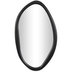 a black oval mirror on a white background