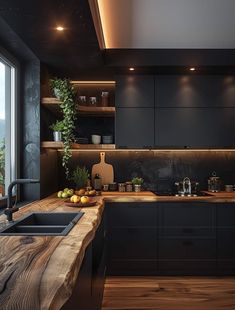 Tiny Kitchen Design, Modern Kitchen Interiors, Tiny House Kitchen, House Design Kitchen, Kitchen Inspiration Design, Tiny Kitchen, Black Kitchens, Wood Kitchen, Kitchen Style