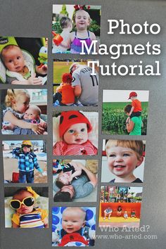 a book cover with pictures of babies and children in different outfits, including the words photo magnets