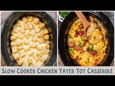 two pictures side by side one has chicken and the other has tater tot