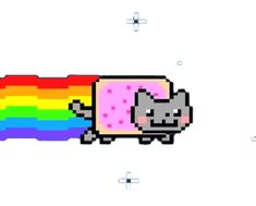 an animal with a pink donut on it's back in front of a rainbow