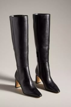 Sam Edelman Sylvia Boots | Anthropologie Luxury Pointed Toe Knee-high Boots For Spring, Luxury Elegant Pointed Toe Moto Boots, Olivia Neill Boots, Low Boots Talon, Sam Edelmans Boots, Luxury Office Boots With 4-inch Heel, Black Dress Boot Heels, Fall Date Night Shoes, Luxury Brown Pointed Toe Court Shoes