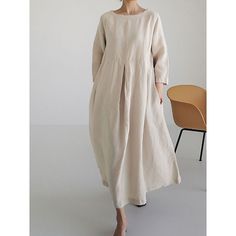 Season:Summer,Spring; Fabric:Linen; Sleeve Length:Long Sleeve; Look After Me:Hand wash,Machine wash; Gender:Women's; Style:Fashion,Classic; Elasticity:Micro-elastic; Occasion:Outdoor,Going out,Daily; Fit Type:Loose Fit; Dresses Type:Casual Dress,Swing Dress,Shift Dress; Pattern:Pure Color; Design:Pocket; Neckline:Crew Neck; Front page:FF; Listing Date:12/23/2022; Production mode:External procurement; 2023 Trends:2023; Bust:; Length:; Shoulder Width:; Special selected products:Season; Fit US Size