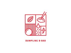 the logo for dumpling & baq is shown in red on a white background