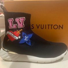 Features: Lightweight, Comfortable, Shiny Silver Metal In The Back, Three Lv Patches And One Embroidered Lv Monogram Flower. In Excellent Condition. Gently Used Once. Comes With Box And Dust Bags As Pictured. Serial No. Go 0178 Made In Italy. Questions? Leave A Comment Below! Shoes Louis Vuitton, Lv Monogram, Louis Vuitton Shoes, Shiny Silver, Womens Shoes Sneakers, Metallic Silver, Dust Bag, Shoes Sneakers, In Italy