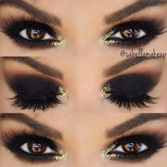 Prom Eyes, Pageant Makeup, Gold Eyeliner, Black Eye Makeup, Prom Eye Makeup, Beauty Make-up