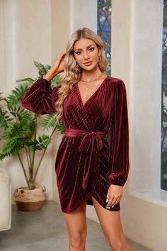 Features: Tied, Basic style Closure type: Tie Waist line: High waist Sheer: Opaque Stretch: Stretchy Body: Not lined Material composition: 95% polyester, 5% spandex Care instructions: Machine wash cold. Tumble dry low. Imported Product measurements: S: waist 25.7 in, bust 36.7 in, shoulder 14.4 in, length 34.3 inM: waist 27.7 in, bust 38.6 in, shoulder 14.9 in, length 35.1 inL: waist 29.6 in, bust 40.6 in, shoulder 15.4 in, length 35.9 inXL: waist 32.8 in, bust 43.7 in, shoulder 16.2 in, length Haut Transparent, Velvet Wrap Dress, Long Sleeve Velvet Dress, Long Sleeve Wrap Dress, Ribbed Mini Dress, Maxi Dress Cocktail, Maxi Dress Formal, Mini Velvet Dress, Long Sleeve Bodycon