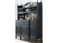 a black cabinet with wine glasses on it