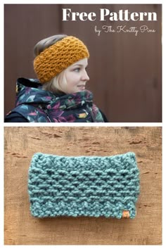 a woman wearing a knitted headband with the words free pattern written below it