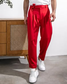 Mens Red Pants, Red Outfit Men, Red Pants Men, Red Outfit Ideas, Red Pants Outfit, Red Dress Pants, Red Trousers, Pants Outfit Men, Mens Style Guide