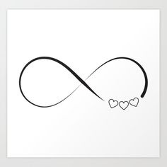 two hearts shaped as an infinite love symbol on white paper with black ink art print