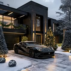 #LuxuryLifestyle #ModernVilla #HolidayDecor #ChristmasAesthetic #BlackAndGold #LuxuryCar #WinterWonderland #ModernArchitecture #NewYearVibes #ElegantDesign #WinterExterior #DreamHome #FestiveLights #LuxuryLiving #BlackExcellence Parts Of House, Black Luxury House, Black Mansion, Black Cars, Black Luxury, In My Dreams, Green House, Modern Homes, Christmas Aesthetic