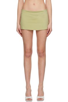 Danielle Guizio: Green Low-Rise Miniskirt | SSENSE Spring Green Nylon Bottoms, Spring Nylon Mini Skirt, Green Stretch Mini Skirt With Lined Skirt, Green Mini Length Skort With Lined Skirt, Fitted Green Nylon Bottoms, Spring Short Nylon Skirt, Stretch Nylon Mini Skirt For Spring, Spring Stretch Nylon Mini Skirt, Green Fitted Skort