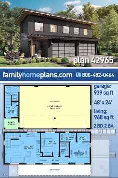 two story house plan with garage and living room