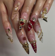 Different Christmas Nails, Bling Almond Nails, Chola Nails Designs, Cute Girly Nails, Libra Nails, Ny Nails, Acrylic Nail Designs Coffin, Aries Season, Romantic Nails