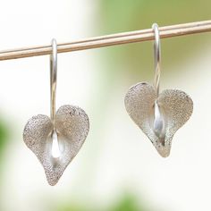 Shaped like both a calla lily blossom and a heart, these drop earrings are simply stunning. Edna Manzano in Mexico designs the earrings, which are crafted from sterling silver with a combination of stippled and polished finishes. Sterling Silver Drop Earrings, Natural Gifts, Delicate Earrings, Silver Drop Earrings, Calla Lily, Jewelry Packaging, Hook Earrings, Jewelry Gift Box, Free Jewelry