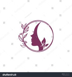 a woman's face with leaves on her head in a round frame logo design