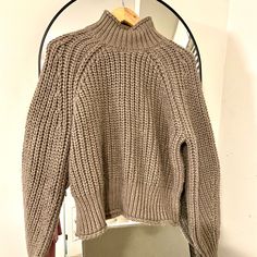 Gorgeous Heavy Knit Crop Sweater!! Never Worn! Love This Color! It Just Goes With Everything! Just Hanging In Closet! Size Medium And Super Stretchy. It’s Sorta Olive/Gray Cozy Fit Cropped Sweater For Winter, Cozy Brown Cropped Soft Knit Sweater, Cozy Brown Soft Knit Cropped Sweater, Cozy Brown Textured Knit Cropped Sweater, Cozy Cable Knit Cropped Sweater, Textured Knit Cozy Sweater, Cozy Textured Knit Sweater, Cozy Knit Turtleneck Sweater, Brown Cropped Chunky Knit Sweater