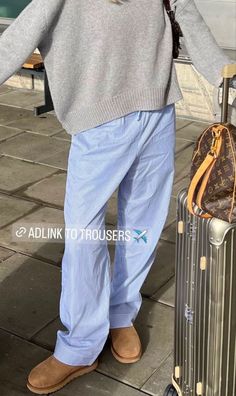 Blue And White Striped Trousers Outfit, Light Blue Striped Pants Outfit, Blue Striped Trousers Outfit, Blue Stripe Pants Outfit, Pyjama Pants Aesthetic, Pajamas Pants Outfit, Pyjama Pants Outfit