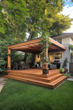 patio deck with pergola Patio Deck With Pergola, Elevated Deck With Pergola, Raised Deck With Stairs, Raised Deck Backyard, Deck And Brick Patio Combo, Raised Yard Landscaping, Backyard Deck And Pool, Deck Wrap Around House, Deck With Ac Unit