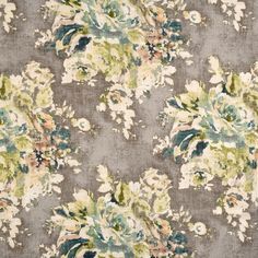 an area rug with flowers and leaves in grey, green, yellow and white colors