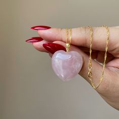 ♡ Rose Quartz heart in gold filled chain to show your love and tender feelings! Comes in luxury gift box and postcard! Rose quartz helps against stress, relieves emotional stress, calms down, makes your heart spread happiness and love. It removes the pain of old emotional and heart issues.💖 Rose quartz enhances self-esteem and self-confidence, improves mutual understanding between people. This stone gives vitality to its owner, promotes the development of sensuality, increases creativity ꕥ One of the strongest powers of Rose Quartz is to attract love and cure heartaches. ꕥ This gemstone is fantastic for the moments when need our emotions soothed. ꕥ This natural stone is great for fear, grief, relationships, contemplating love ~ how we give and receive it. ꕥ Helps increase confidence, sens Feminine Pink Gold Jewelry For Gift, Feminine Heart Necklace For Valentine's Day Gift, Elegant Pink Gold Heart Necklace For Gift, Elegant Pink Gold Heart Necklace Gift, Feminine Pink Gold Necklaces As A Gift, Elegant Pink Gold Heart Necklace As Gift, Feminine Heart Necklace As A Valentine's Day Gift, Feminine Gold Heart Necklace Gift, Rose Colored Feminine Necklace For Gift