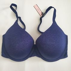 Heathered Dark Blue Color. Uplift Demi Style. Straps Are Multiway Functional. Lace Bustier Top, Balconet Bra, Red Lace Bra, Body Bra, Black And White Heart, Coverage Bras, Vs Bras, Blue Bra, Cute Bras