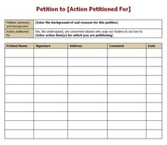 a printable petition form with the words petition to action written in red on it