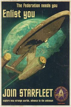 an advertisement for the star trek movie, which features a space shuttle and earth in the background